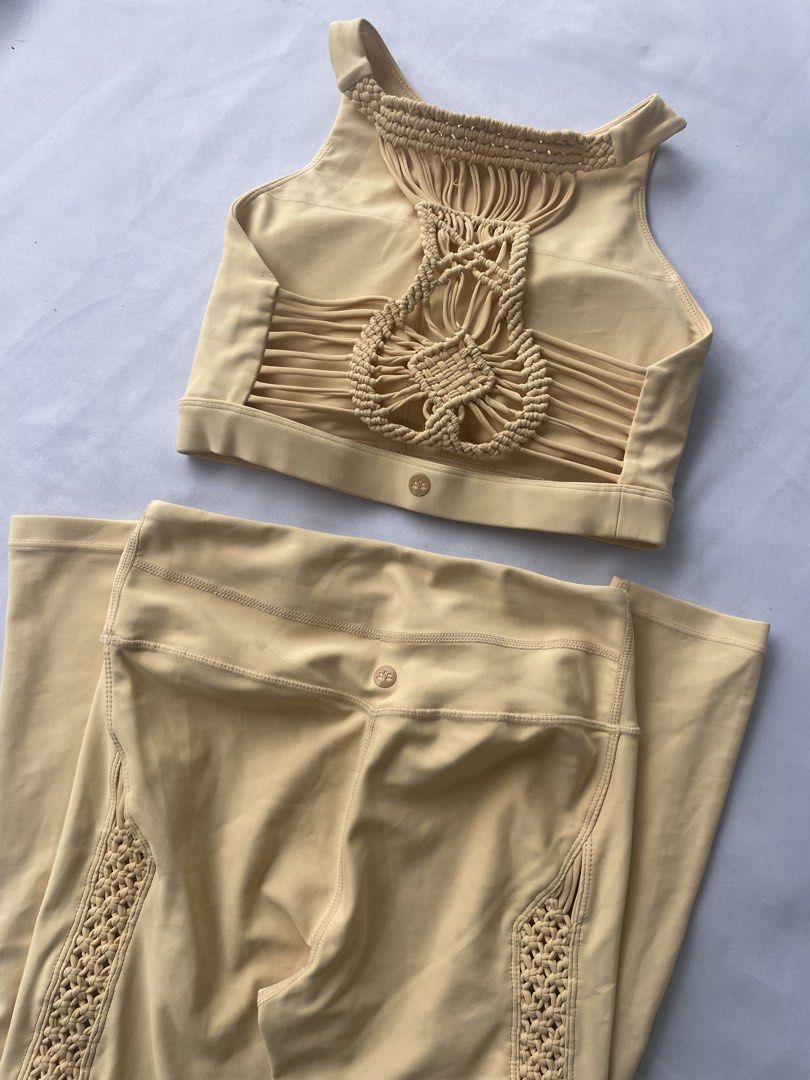 Rising Lotus Set Macrame Bra x Leggings (Category: Activewear) located in Subic. Submitted by sleevesandbottoms (Listing ID 1470314072, Image 2). Description: Rising Lotus Set Macrame Bra x Leggings ₱550 set plus shipping fee Light Yellow | Small on tag 🚚J&T Olongapo City .