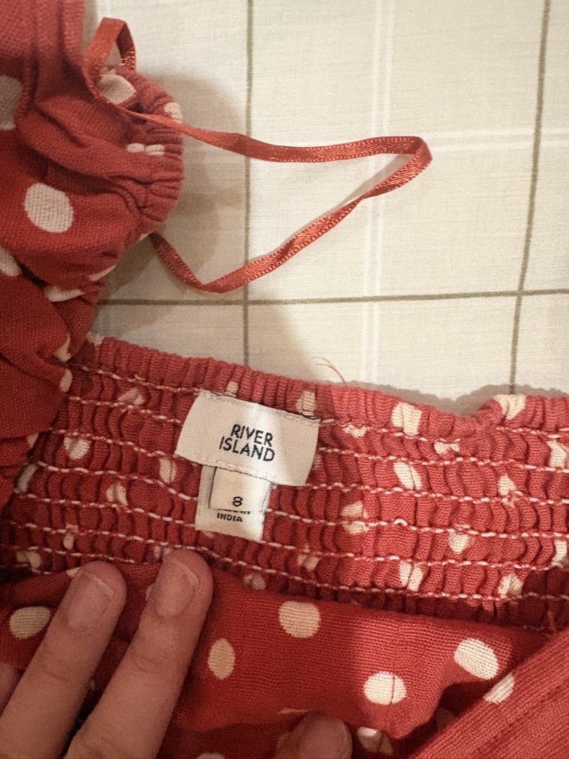 River Island Orange Polka Dot Crop Top (Category: Sleeveless) located in Dasmarinas. Submitted by littleczarmer (Listing ID 1470291022, Image 2). Description: - bought from london - Size: UK 8 - Fit: Smocked back panel for extra comfort.