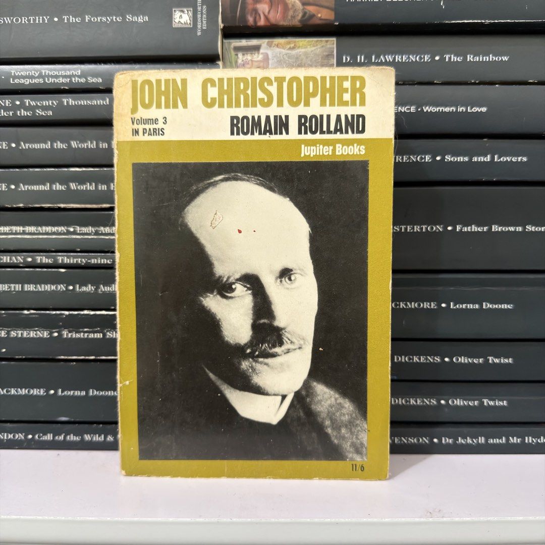 Romain Rolland John Christopher Volume 3 in Paris Jupiter Books (Category: Storybooks) located in Lingayen. Submitted by readwjane (Listing ID 1470153848, Image 1). Description: - Title: John Christopher Volume 3 in Paris by Romain Rolland - Publisher: Jupiter Books - Format: Vintage paperback with original portrait cover art - Condition: Cover has yellowing, edge wear, and light scuffs from age; pages are completely intact and readable - Perfect