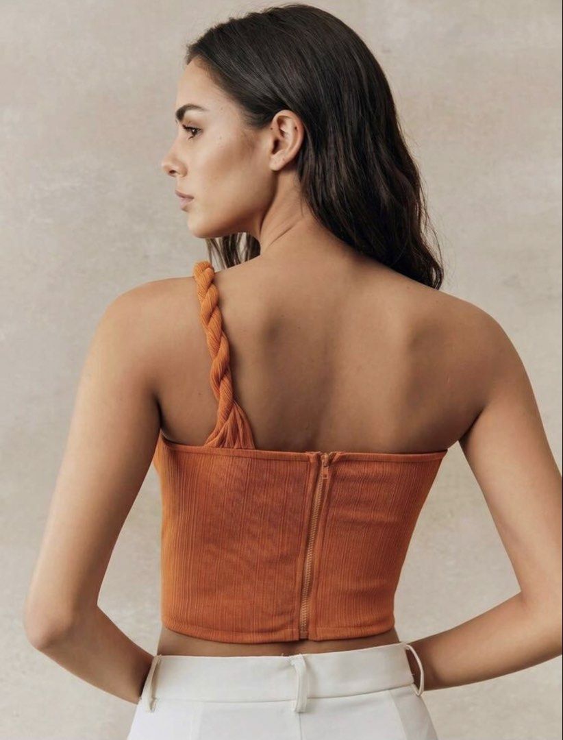 Rust Orange One-Shoulder Braided Crop Top (Category: Sleeveless) located in Manila. Submitted by preloveditems595 (Listing ID 1470227970, Image 3). Description: Never been used.