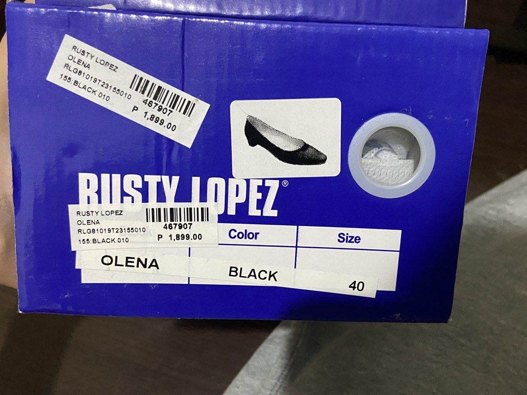 Rusty Lopez Olena Black Heels Size 40 (Category: Heels) located in Antipolo. Submitted by depensier (Listing ID 1470287595, Image 3). Description: Newly bought Rusty Lopez shoes Only wore once Women’s | Size 40 Original price: 1,899 - Brand: Rusty Lopez (Olena) - Color: Black - Size: 40 - Style: Sleek pointed toe with comfortable chunky heel - Comfort: Nice cushioning on the insole - Inclusion: Original box and packaging included - Retail Price: 