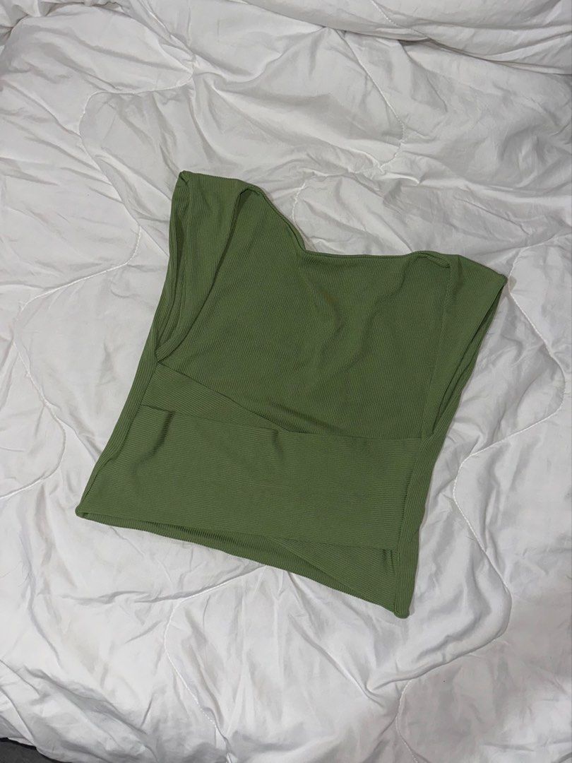 Sage Green Ribbed Crossover Crop Top (Category: Sleeveless) located in Cavite. Submitted by thriftbymari (Listing ID 1470278540, Image 1). Description: Loc: cavite.
