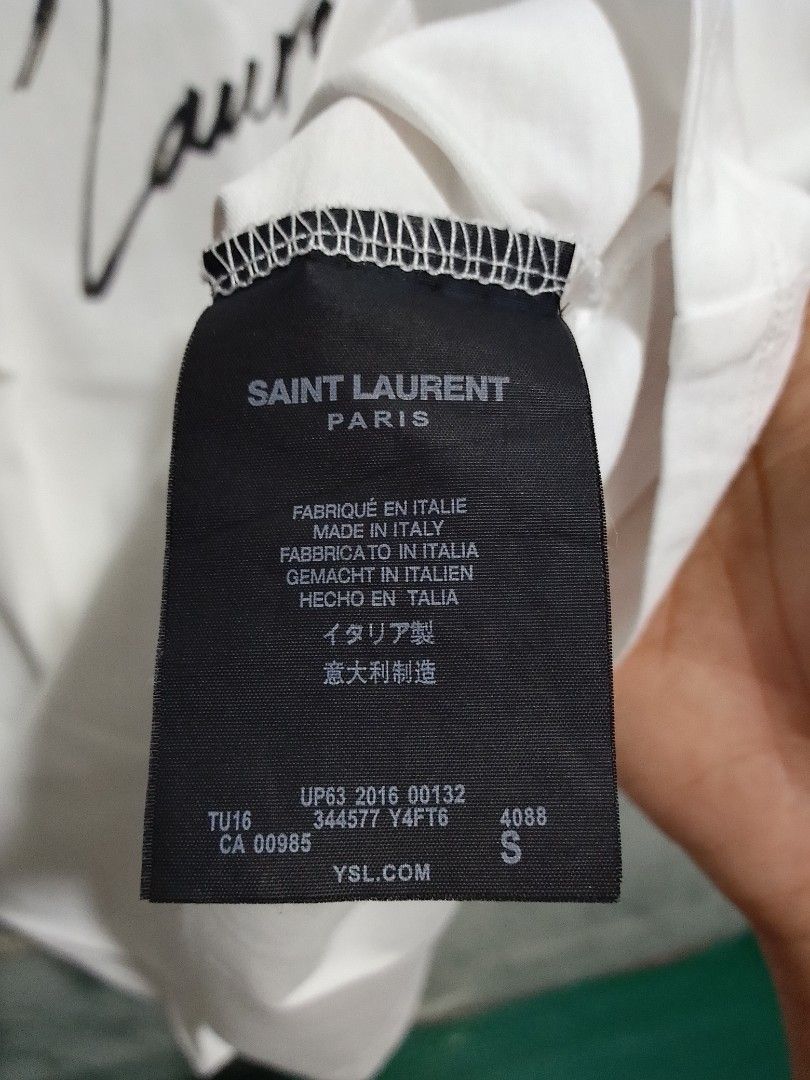 Saint Laurent Spellout T-shirt (Category: Tshirts & Polo Shirts ) located in Paranaque City. Submitted by lanceee.999 (Listing ID 1470325789, Image 3). Description: Size: S Complete Tags Off/Authentic No Issue Excellent Condition.