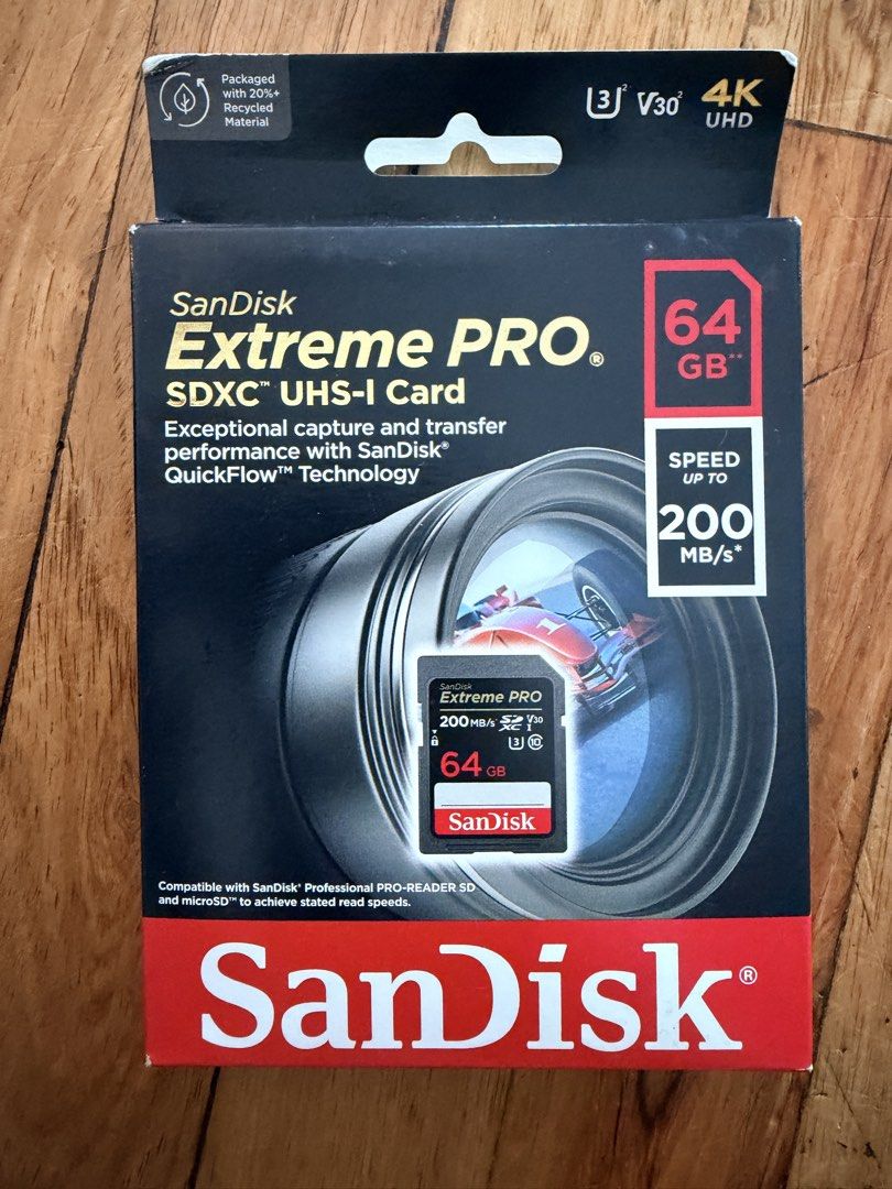 SanDisk 64GB Extreme Pro Memory Card 4 pcs (Category: Memory & SD Cards) located in Makati City. Submitted by secondhand_finds (Listing ID 1470181230, Image 3). Description: Used once 4 pieces available .