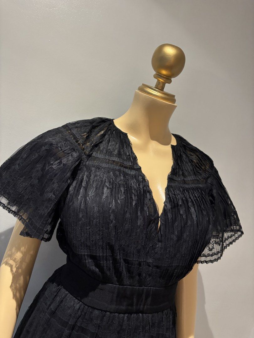 Sandro long pleated lace dress (Category: Dresses) located in Quezon City. Submitted by swift_kenjie (Listing ID 1470316671, Image 3). Description: 🖤 SANDRO PARIS | ELEGANT BLACK LACE DRESS 🖤 Quiet luxury at its finest! ✨ A stunning black lace dress featuring gorgeous flutter sleeves, delicate sheer details, and a flattering cinched waist. Timeless, feminine, and effortlessly sophisticated. Perfect for formal events, elegant dinners, parties, a