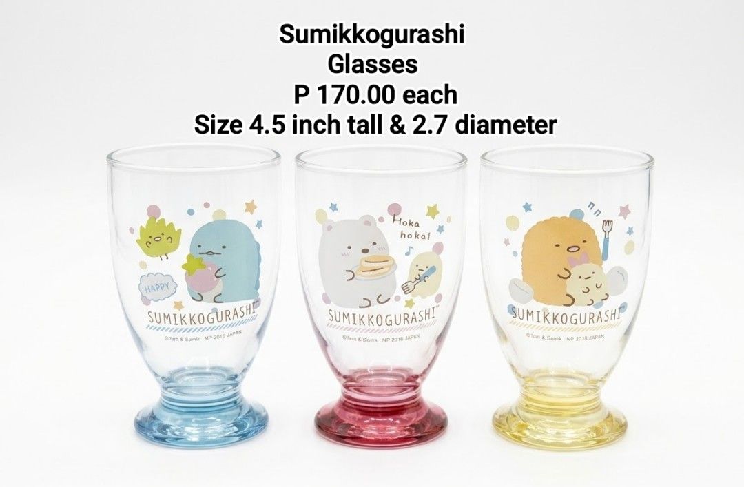 SanX Sumikkogurashi Glass (Category: Other Kitchenware & Tableware) located in Binan City. Submitted by mayjhe (Listing ID 1470163722, Image 1). Description: 💛 For Sale 💛 🌸 Sumikkogurashi 🍀 Glass 📍 Condition: Good 💰 Price is ₱ 170.00 each 👉 Other details posted 🇵🇭 Location Biñan Laguna 🛵 Courier J& T and Lalamove 📋 Shipping by schedule 📍 NO COD & COP 📌 All items are carefully packed and labeled with Fragile stickers for breakable goo