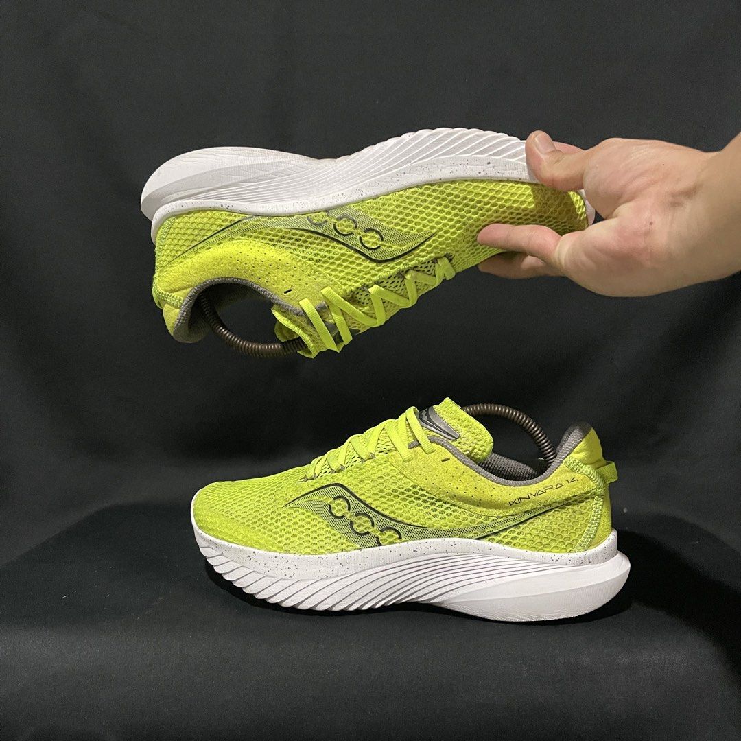 Saucony Kinvara 14 Citron US 8.5 (Category: Sneakers) located in Bulacan. Submitted by ogieeee (Listing ID 1470236136, Image 3). Description: - Brand/Model: Saucony Kinvara 14 - Colorway: Neon Yellow Citron - Size: US 8.5 / EUR 42 / CM 26.5 - Features: Lightweight mesh upper, cushioned white speckled sole, and Formfit insole - Best for: Daily runs or gym workouts - Price: P750 only.