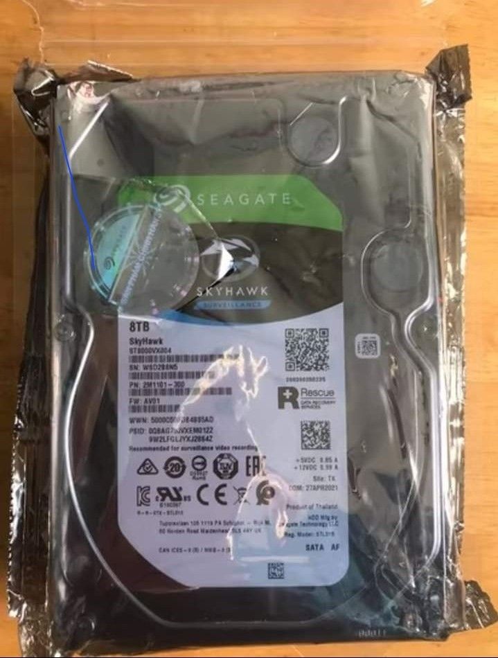 Seagate SkyHawk 8TB Surveillance HDD (Category: Hard Disks & Thumbdrives) located in Dasmarinas. Submitted by pcsulit (Listing ID 1470274033, Image 1). Description: - Brand: Seagate SkyHawk - Capacity: 8TB - Model: ST8000VX004 - Interface: SATA AF - Date of Manufacture (DOM): 27APR2021 - Condition: Brand new, factory anti-static bag still sealed - Usage: Never opened, never used - Ideal for 24/7 surveillance and security systems - Trusted Carouse