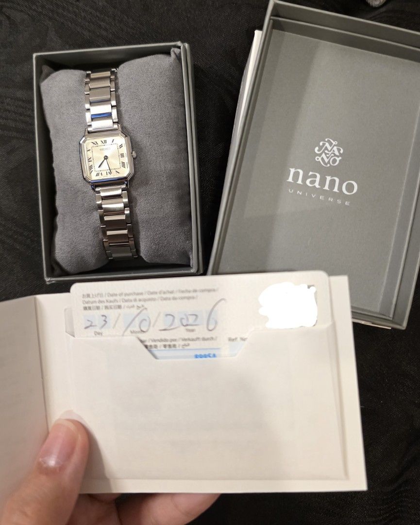 Seiko Nano Universe SSEH015 (Category: Women's Watches) located in Makati City. Submitted by sellsage (Listing ID 1470255724, Image 2). Description: Used only once. Bought last Oct 23, 2026 in Japan. RFS: Nakabili ng preferred watch - Brand: Seiko x Nano Universe Collaboration Timepiece - Design: Square silver-tone case with a textured sunburst dial and classic Roman numerals - Strap: Durable stainless steel metal bracelet - Inclusions: Original 