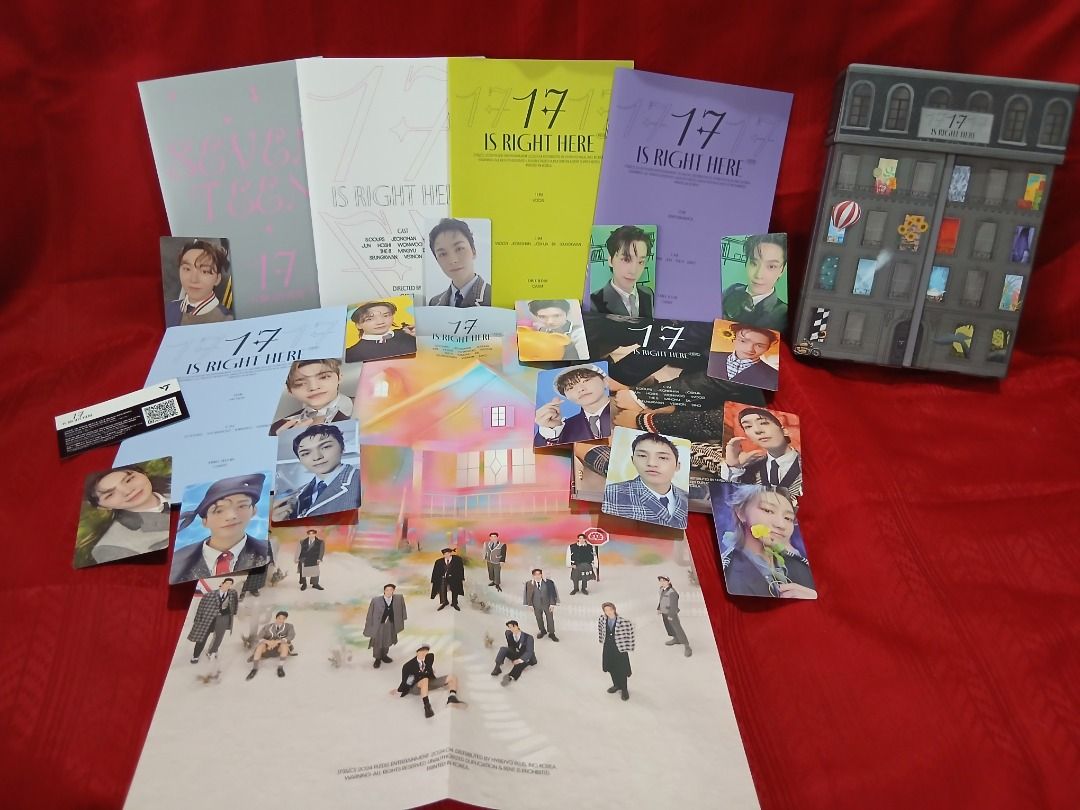 SEVENTEEN "17 IS RIGHT HERE" Mega Collector's Package (Complete Set) (Category: K-Wave Merchandise) located in Angeles City. Submitted by cleverwolf_360487 (Listing ID 1470168619, Image 2). Description: • Deluxe Version: Grey House Outbox + Photobook • Standard Versions: HEAR & HERE Photobooks + Lyric books • Photocards: 15x Official PCs (mixed members) • Extras: 1x Large folded group poster + mini booklets Location/Meet up: Angeles City Buyer sh