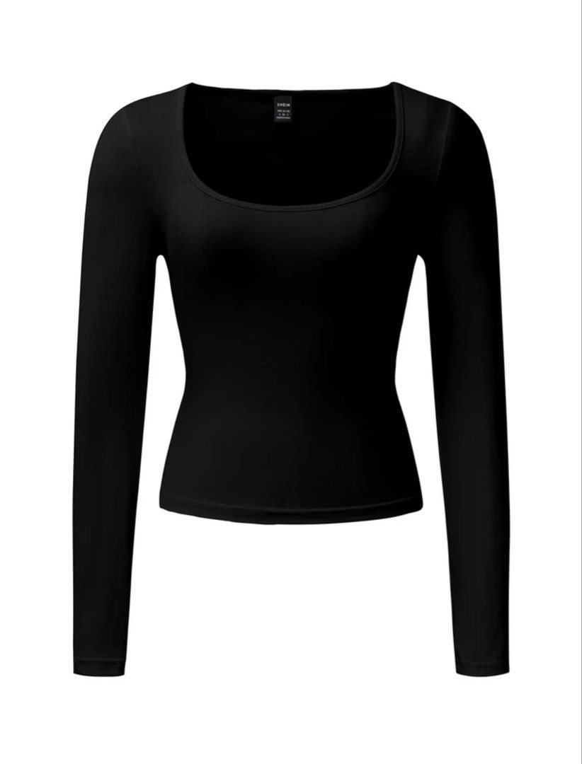 SHEIN Black Square Neck Long Sleeve Crop Top (Category: Longsleeves) located in Manila. Submitted by angelyelsha (Listing ID 1470155101, Image 2). Description: - Brand: SHEIN - Color: Classic Black - Style: Long sleeve top with a trendy wide scoop square neckline - Fit: Slim, form-fitting cut that hits right at the waist - Material: Soft and comfortable stretch fabric - Versatility: Easy to style with jeans, trousers, or skirts for casual or dres