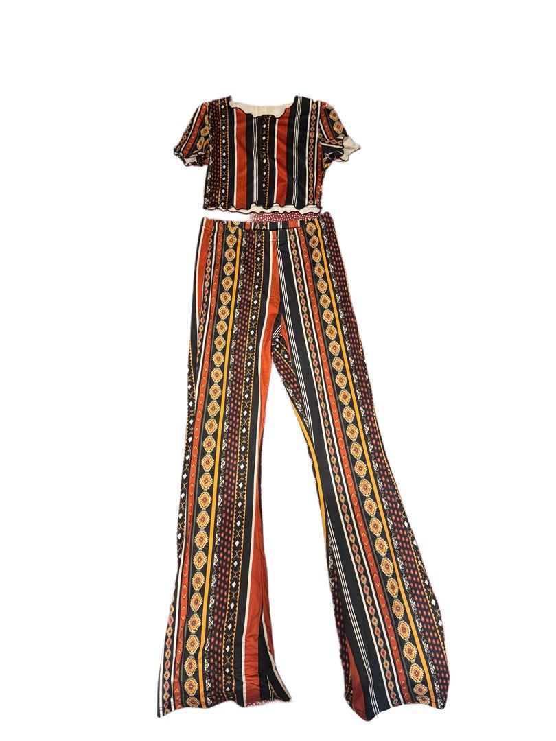 SHEIN SXY crop top & flared pants set with boho print (Category: Sets or Coordinates) located in Pasig City. Submitted by katchdatfit_ (Listing ID 1470188772, Image 1). Description: - never worn (w/o tags).