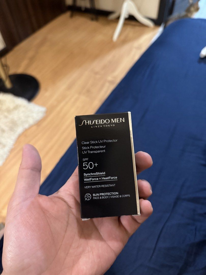 Shiseido Men Clear Stick UV Protector SPF 50+ (Category: Face Care) located in Mandaluyong City. Submitted by jamesy006 (Listing ID 1470287571, Image 1). Description: - Brand new, unopened box with actual product included - High sun protection: SPF 50+ and PA++++ - Advanced SynchroShield technology featuring WetForce and HeatForce - Transparent application with zero white cast - Very water-resistant formula suitable for both face and body.