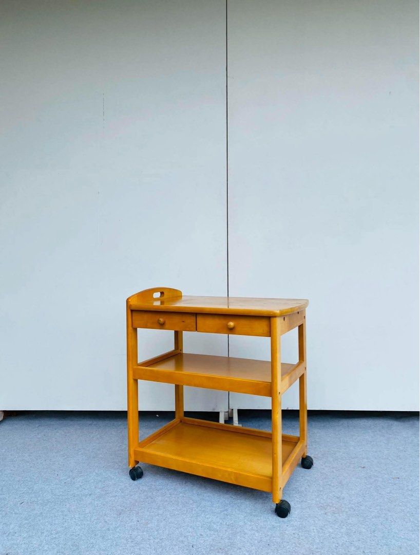 Solid Wood Bar Cart / Service Trolley (Category: Tables & Sets) located in Manila. Submitted by elliefurnies31 (Listing ID 1470275197, Image 1). Description: "JAPAN SURPLUS" SERVICE TROLLEY / BAR CART SIZE: 25L" x 17W" x 29H" inches (AS-IS ITEM) IN GOOD CONDITION.