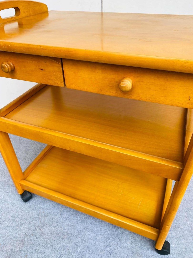 Solid Wood Bar Cart / Service Trolley (Category: Tables & Sets) located in Manila. Submitted by elliefurnies31 (Listing ID 1470275197, Image 2). Description: "JAPAN SURPLUS" SERVICE TROLLEY / BAR CART SIZE: 25L" x 17W" x 29H" inches (AS-IS ITEM) IN GOOD CONDITION.