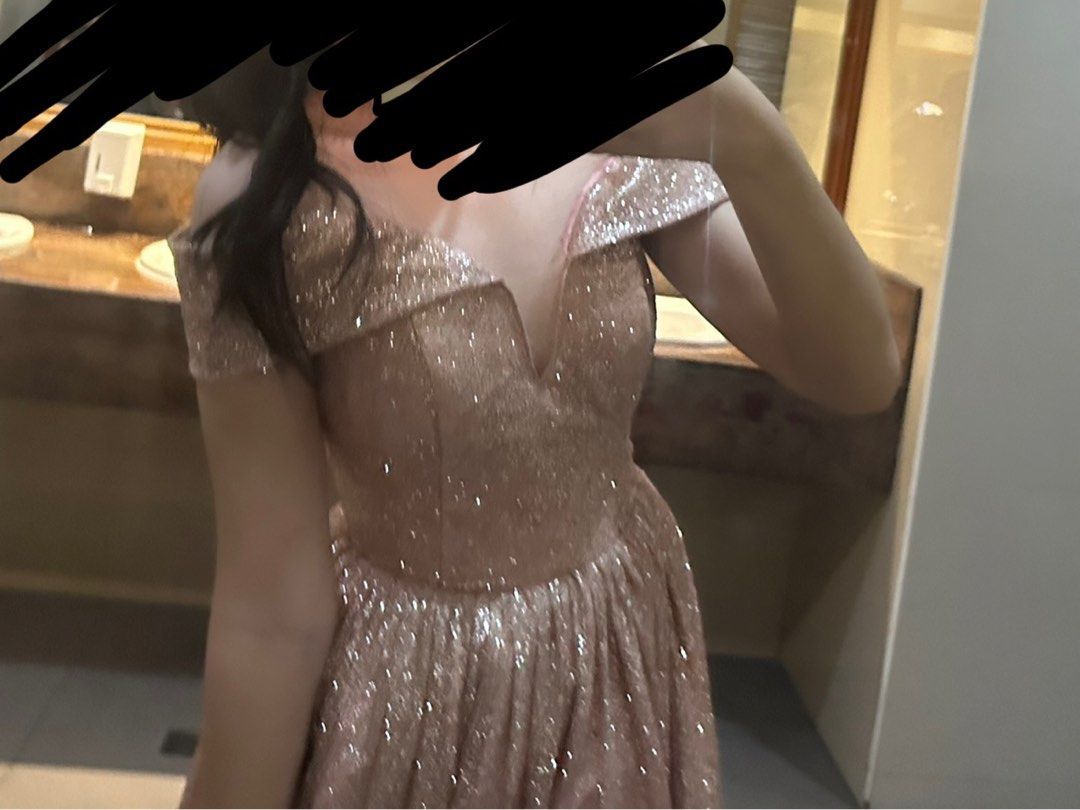 Sparkly Off-the-shoulder Pink Evening Gown (Category: Evening dresses & gowns) located in Manila. Submitted by youremyfourleafclover (Listing ID 1470305385, Image 2). Description: Only wore once, to prom. Feels brand new, no defects! - Bought this for 8k+ back then - RFS: decluttering - Fits xs-m frame - Snatches your waist, the back part is a corset so it’s very adjustable - For reference, the model is 5’2 - Very very sparkly and pretty real lif