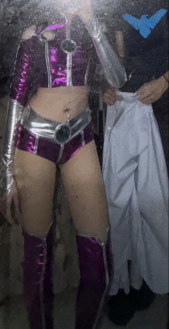 Starfire Halloween Costume (Category: Sets or Coordinates) located in Davao. Submitted by vryxisles (Listing ID 1470142710, Image 2). Description: Flaws : - some purple fading parts, product defect alr had it before I used it - Garter on one boot snapped off but can be re attached by sewing Once used, 1 800 on 🍊 app .