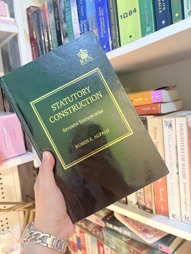 Statutory Construction Seventh Edition 2024 by Ruben E. Agpalo (Category: Textbooks) located in Cotabato. Submitted by malehammspn (Listing ID 1470147240, Image 1). Description: - Title: Statutory Construction, Seventh Edition (2024) - Author: Ruben E. Agpalo - Publisher: Rex Education - Condition: Pristine spine and cover, clean white pages, dark green hardcover with gold foil text and borders - Ideal for: Law students and bar reviewees - Shippi