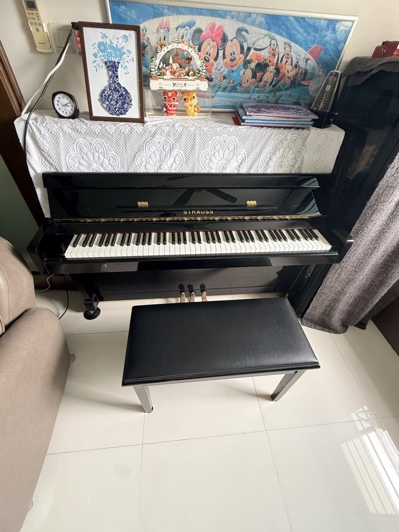 Strauss upright acoustic piano with Chair, Hobbies & Lifestyle, Musical ...