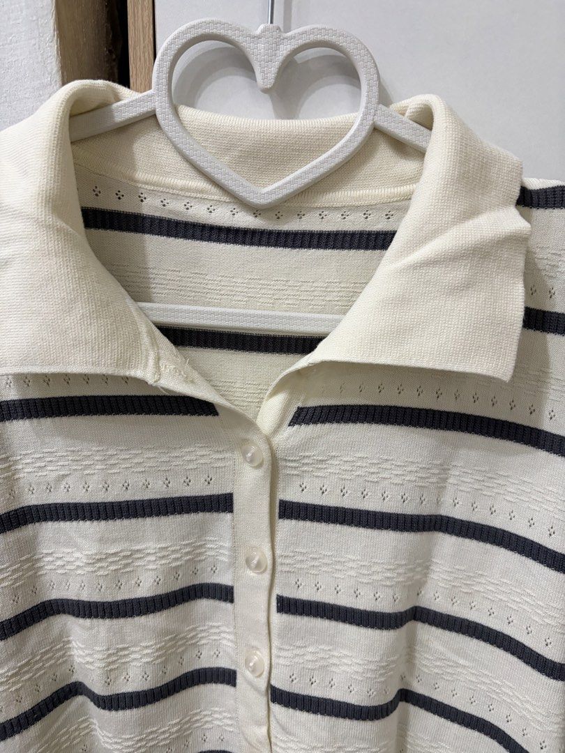 Stripes Knitted Polo Shirt Top (Category: Blouses) located in Pateros City. Submitted by downsizin (Listing ID 1470166753, Image 2). Description: 18 in width x 19 in length .