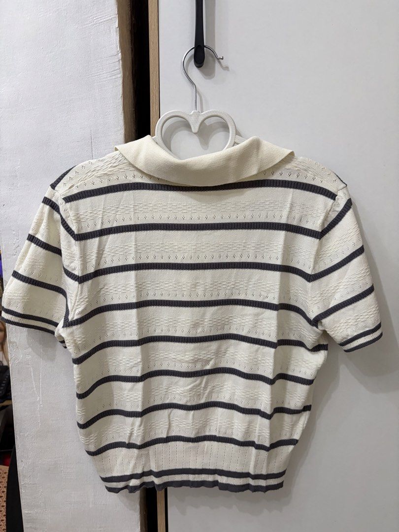 Stripes Knitted Polo Shirt Top (Category: Blouses) located in Pateros City. Submitted by downsizin (Listing ID 1470166753, Image 3). Description: 18 in width x 19 in length .