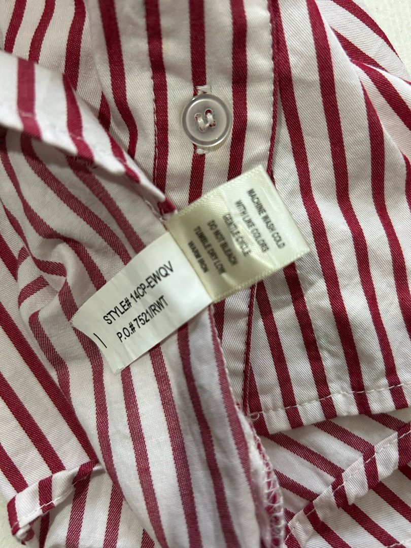 Stripes long sleeves red and white (Category: Longsleeves) located in Quezon City. Submitted by bdmc.clothing (Listing ID 1470251283, Image 3). Description: Brand: Self E Type of Clothing: Polo Size on tag: Medium Issues: none Condition: Like new Fabric: 100% Cotton Price: 300.