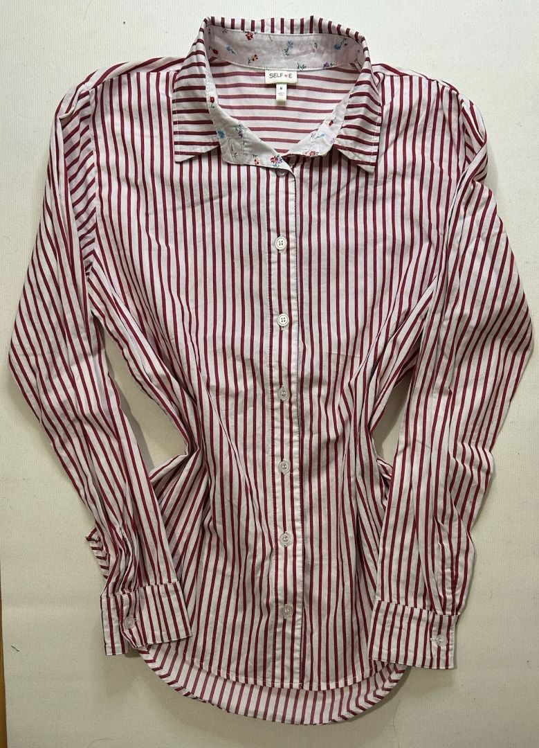 Stripes long sleeves red and white (Category: Longsleeves) located in Quezon City. Submitted by bdmc.clothing (Listing ID 1470251283, Image 1). Description: Brand: Self E Type of Clothing: Polo Size on tag: Medium Issues: none Condition: Like new Fabric: 100% Cotton Price: 300.