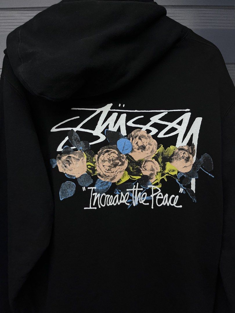 Stussy Increase The Peace Black Hoodie, Men's Fashion, Coats, Jackets ...