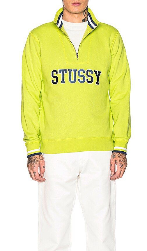 Stussy Spell Out Embroid QuarterZip Sweater (Category: Coats, Jackets and Outerwear) located in Manila. Submitted by whowearsstreetwear (Listing ID 1470327879, Image 3). Description: Stussy Spell Out Embroid QuarterZip Sweater (Authentic) - Size: Small on tag best fit Medium (measurements in inches) W - 20.5 L - 27 Condition: Excellent Flaw/s: none + shipping fee Location: Manila (Near UST).