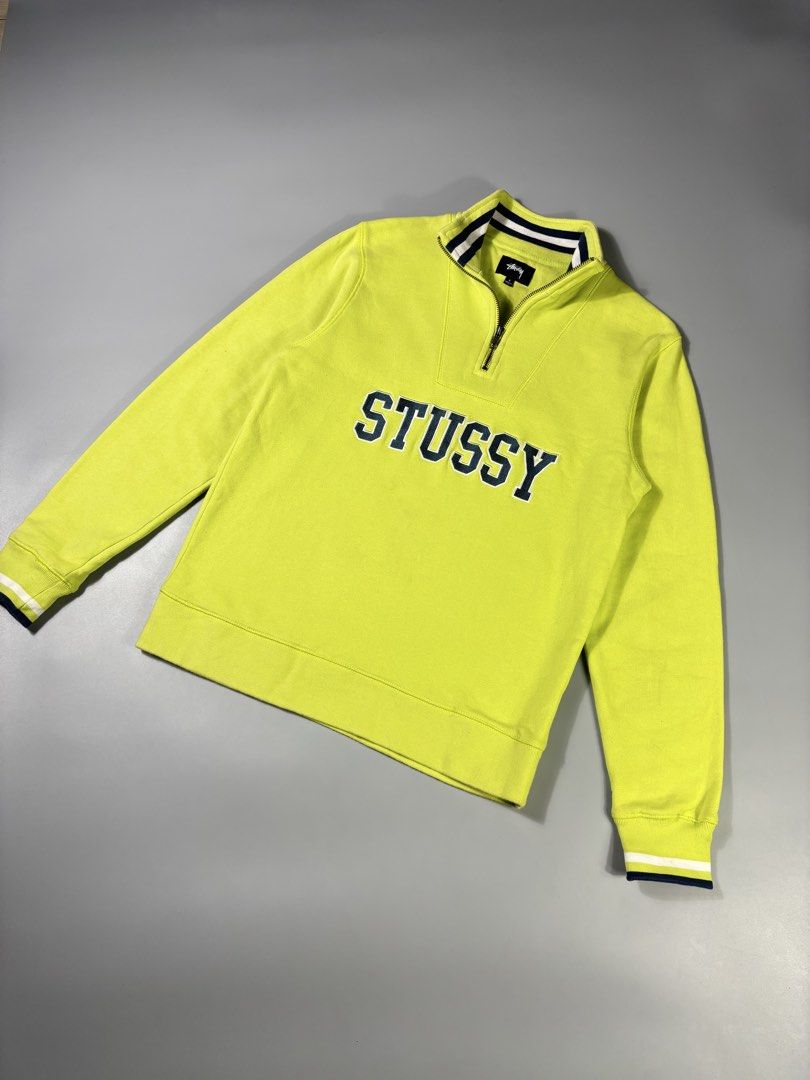 Stussy Spell Out Embroid QuarterZip Sweater (Category: Coats, Jackets and Outerwear) located in Manila. Submitted by whowearsstreetwear (Listing ID 1470327879, Image 2). Description: Stussy Spell Out Embroid QuarterZip Sweater (Authentic) - Size: Small on tag best fit Medium (measurements in inches) W - 20.5 L - 27 Condition: Excellent Flaw/s: none + shipping fee Location: Manila (Near UST).