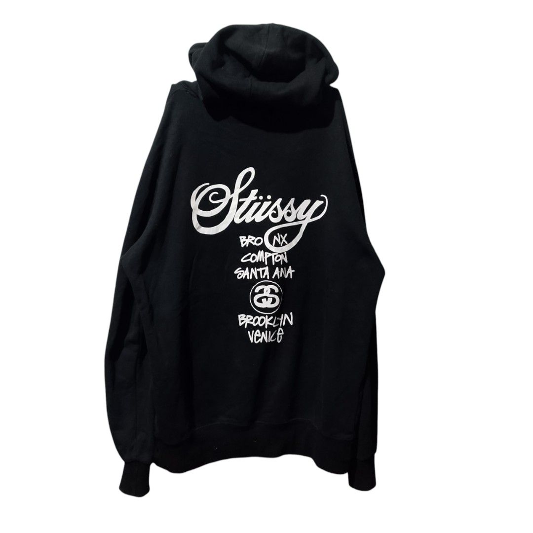 Stussy World Tour Flags Pullover Hoodie (Category: Coats, Jackets and Outerwear) located in Davao. Submitted by outdatedfinds (Listing ID 1470181551, Image 2). Description: For Sale Stussy World Tour Flags Pullover Hoodie Size Large on Tag 22.5X27.5 tiny hole and repaired stitch on both armpit part Solid pa Prints Semi Crispy Condition Davao City Location Hmu f interested .