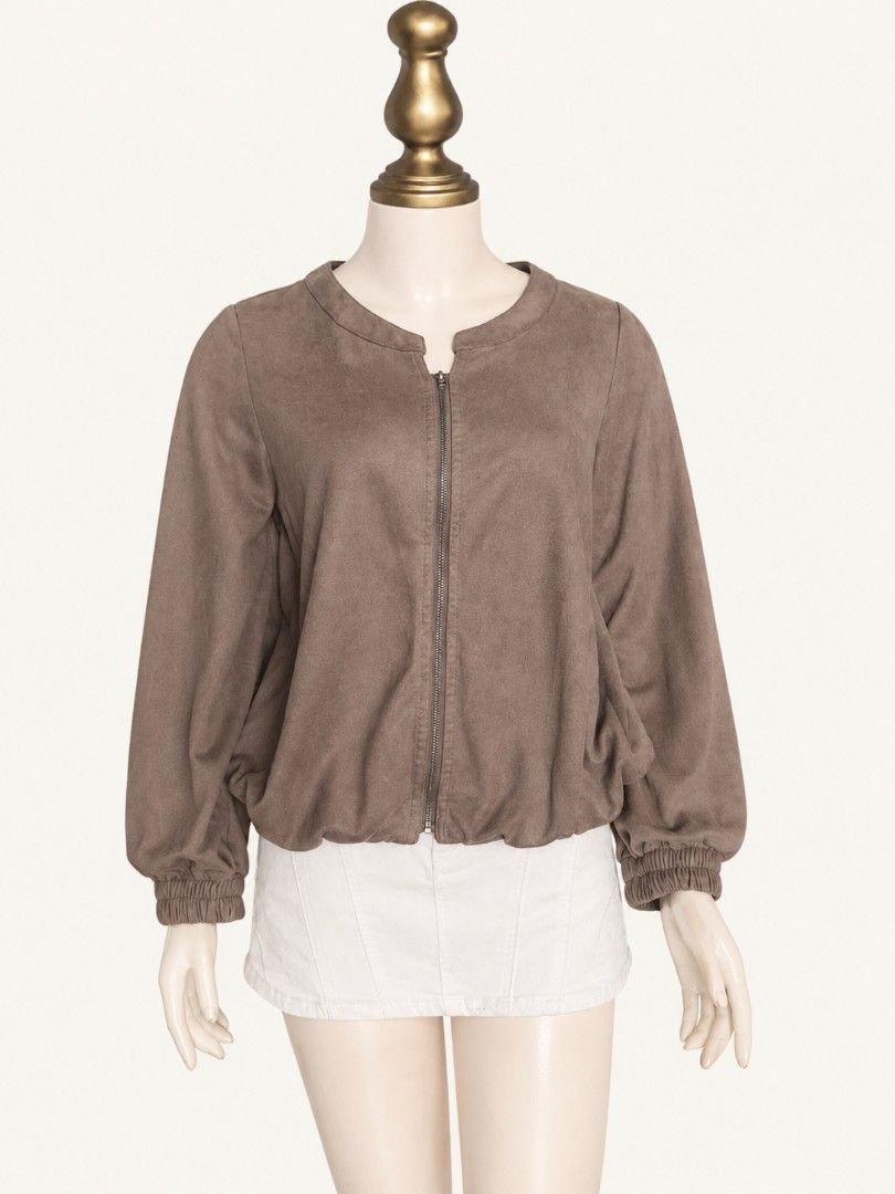 Suede full zip jacket (Category: Coats, Jackets and Outerwear) located in Angeles City. Submitted by milovewardrobe (Listing ID 1470180234, Image 1). Description: Small size mannequin for reference Upto 40 bust 14 armhole 22 length.