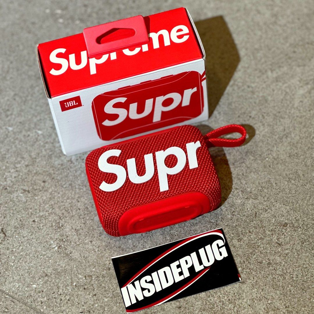 Supreme FW26 JBL GO 5 Bluetooth Speaker (Category: Soundbars, Speakers & Amplifiers) located in Quezon City. Submitted by inside_plug (Listing ID 1470172572, Image 2). Description: For Sale Supreme FW26 JBL GO Bluetooth Speaker Red Brandnew Dm us to purchase.