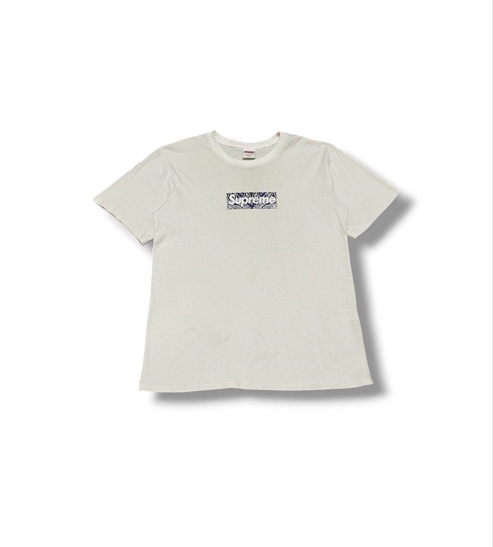 Supreme Paisley Box Logo Tee (Category: Tshirts & Polo Shirts ) located in Bulacan. Submitted by sanjisthrift (Listing ID 1470173573, Image 1). Description: Size Medium Width 20 Length 27 Well Used 8/10 Stains Cracks.
