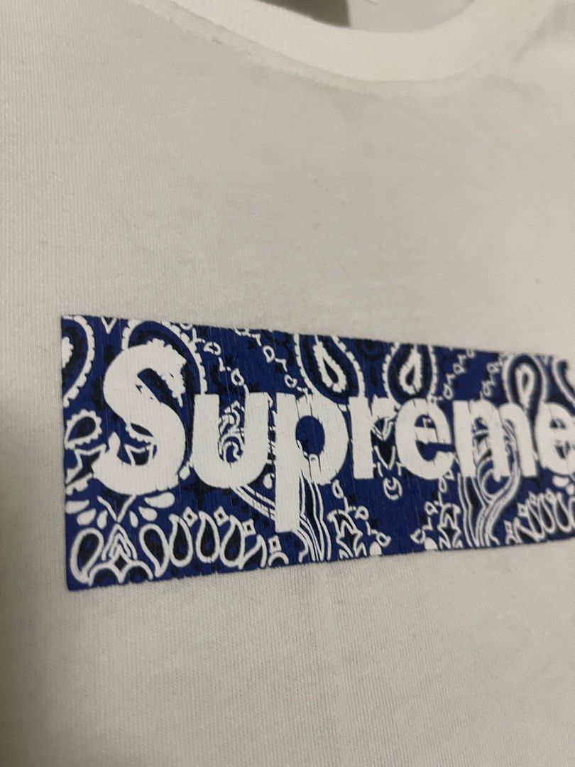 Supreme Paisley Box Logo Tee (Category: Tshirts & Polo Shirts ) located in Bulacan. Submitted by sanjisthrift (Listing ID 1470173573, Image 3). Description: Size Medium Width 20 Length 27 Well Used 8/10 Stains Cracks.