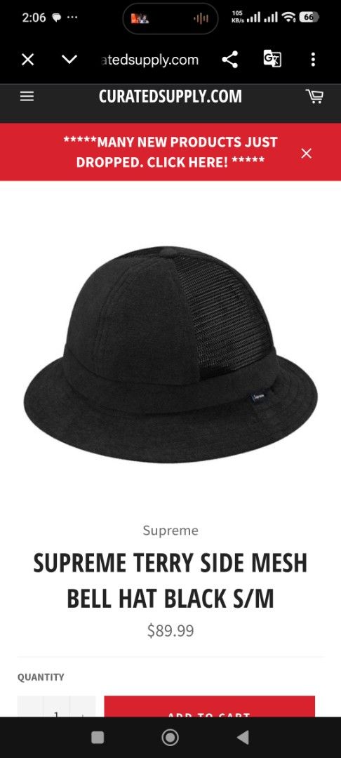 Supreme Terry Side Mesh Bell Hat Black (Category: Caps & Hats) located in Davao. Submitted by idioticthrifter (Listing ID 1470330720, Image 1). Description: - Brand: Supreme ( authentic) - Item: Terry Side Mesh Bell Hat - Color: Black - Size: Medium/Large (Interior red tag) - Origin: Made in U.S.A. - Features: Breathable side mesh panels, soft terry cloth material, and signature box logo tag on the brim - Condition: Clean interior.