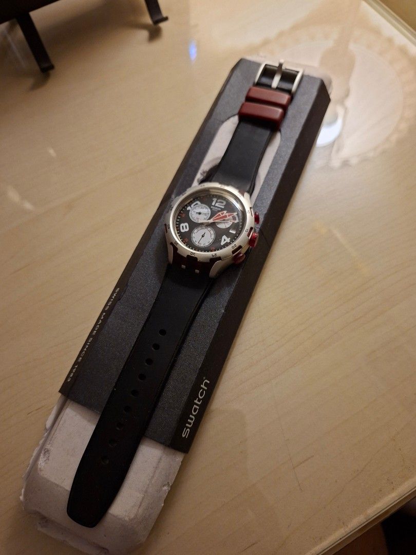 Swatch Swiss Chronograph Watch (Category: Men's Watches) located in Iba. Submitted by Avsky126 (Listing ID 1470228727, Image 2). Description: Get these 2 swiss made watches for only P8500. To those SWATCH lovers out there. Irony watch was purchased last June 2024 and the Night trip model was purchased last November 2024. Used but not abused. With boxes still. Feel free to DM. All in gppd working condition. No history of repair. .