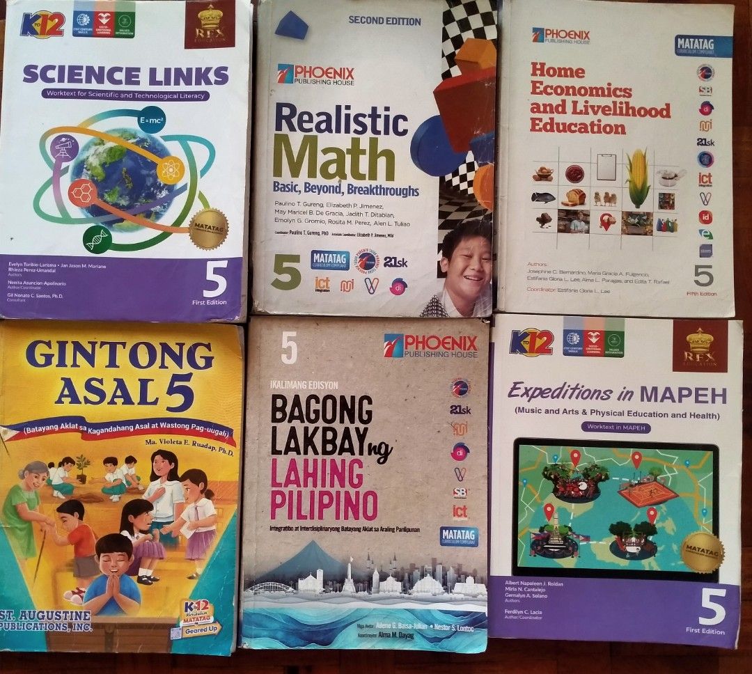 TAKE ALL, Grade 5 Matatag TextBooks (Category: Magazines) located in Muntinlupa City. Submitted by pick.a.buks (Listing ID 1470145923, Image 1). Description: for reference only, some pages with writings and creases..