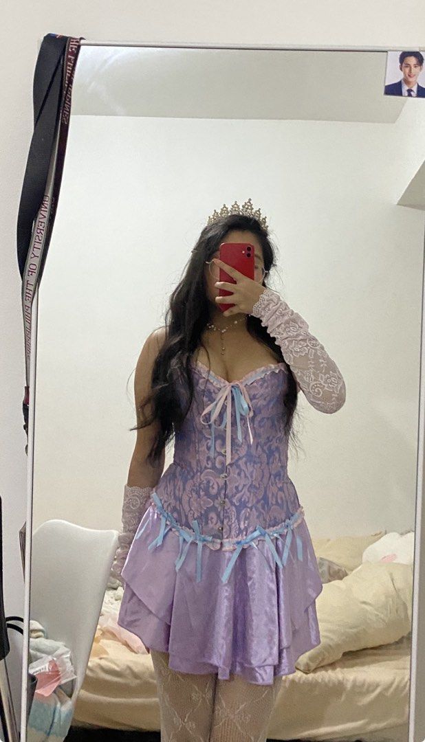 Tangled Rapunzel Halloween Costume Set (Category: Dresses) located in Santa Maria. Submitted by shopandy (Listing ID 1470199760, Image 1). Description: Size : Can fit XS-M since dress and corset is adjustable Inclusions: Corset Dress Frying Pan phone case (You can use as phone case Iphone 14 pro max or just for accessories) Purple gloves Purple Crown (may natanggal na beads) Can also go for rent 500 pesos.