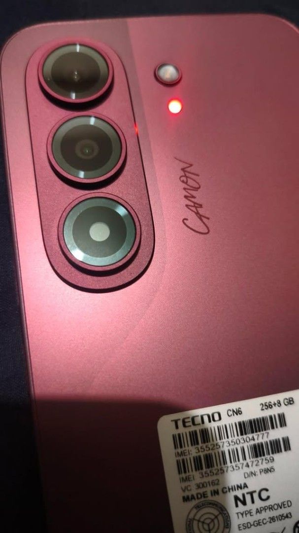 Tecno Camon Slim 5G burgundy (Category: Android Others) located in Manila. Submitted by kristineloriellegh (Listing ID 1470179991, Image 2). Description: For Sale Tecno Camon Slim 5G Burgundy color 256GB ROM / 24GB RAM (8+16) Sony Camera 100% working, powers up fine, can pass as brand new With complete original accessories (box, manuals, charger) and the included TECNO MAGBADGE Warranty until Oct 2027 opened for checking Sampaloc Manila area can 