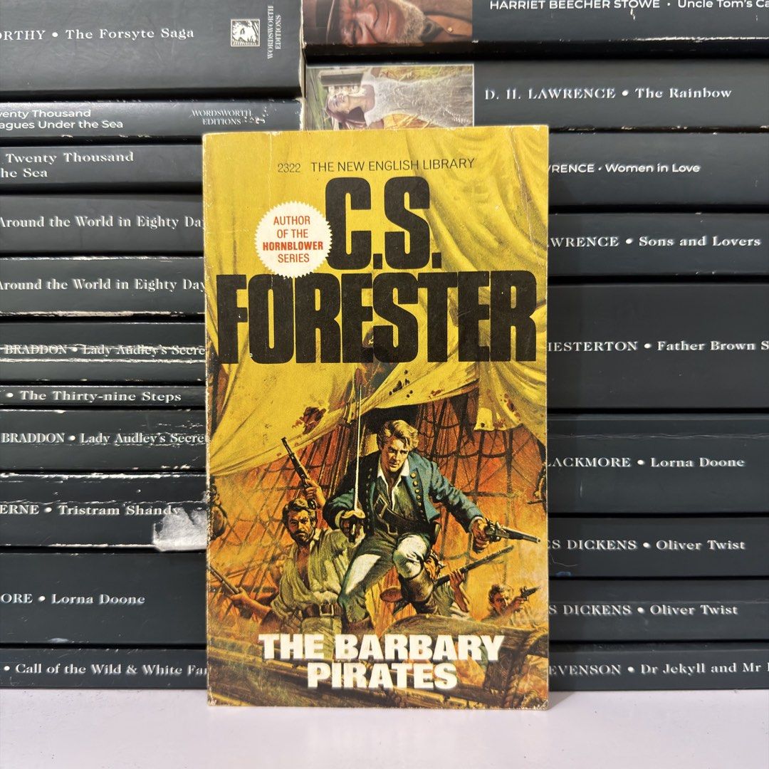 The Barbary Pirates by C.S. Forester Paperback (Category: Storybooks) located in Lingayen. Submitted by readwjane (Listing ID 1470153393, Image 1). Description: - Title: The Barbary Pirates - Author: C.S. Forester - Publisher: New English Library - Format: Vintage paperback - Design: Striking yellow and black cover art with sailors and pirates - Condition: Readable with some shelf wear on edges, all pages intact.