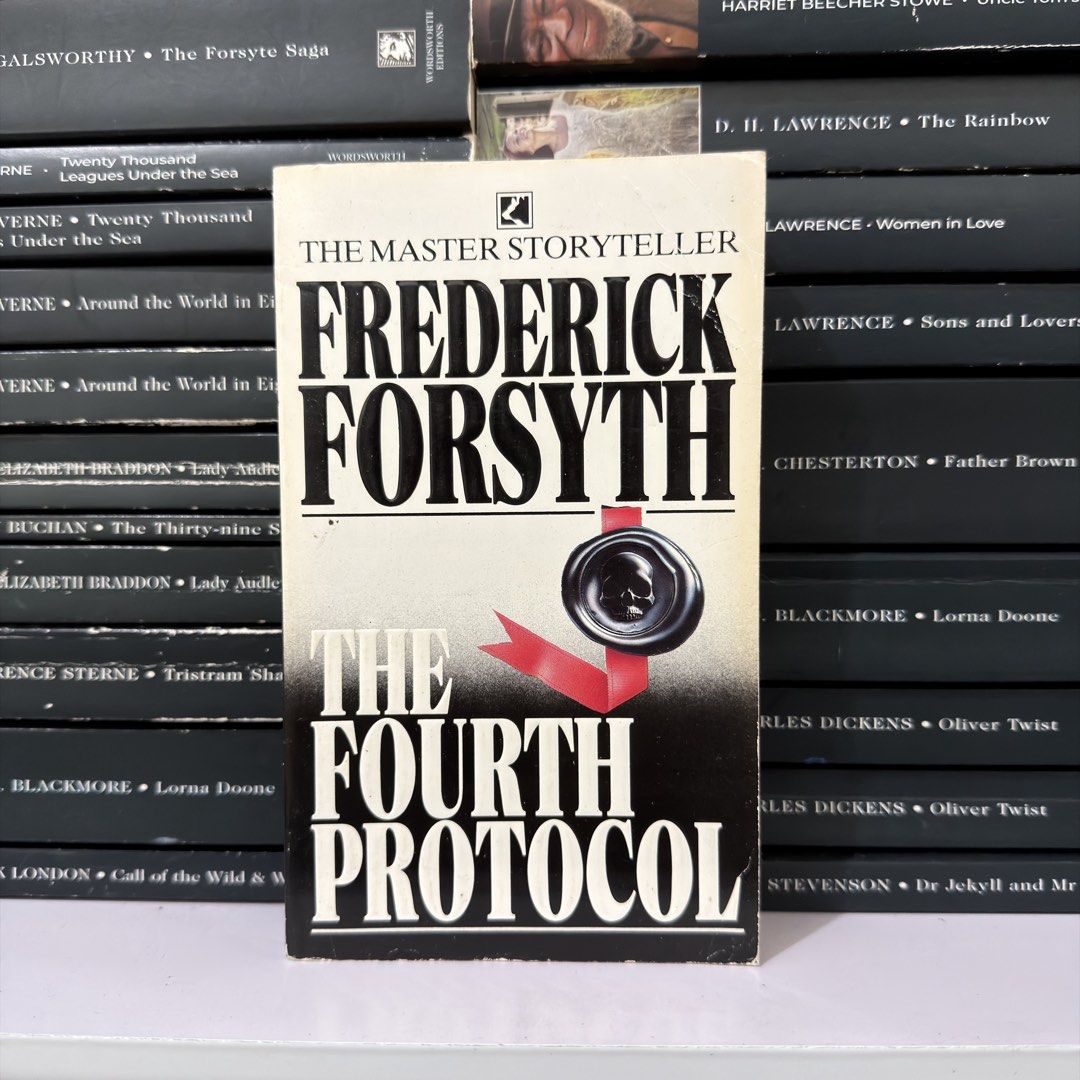 The Fourth Protocol by Frederick Forsyth (Category: Storybooks) located in Lingayen. Submitted by readwjane (Listing ID 1470154052, Image 1). Description: - Title: Classic thriller novel by master storyteller Frederick Forsyth - Genre: Espionage fiction / Suspense - Format: Paperback with a striking skull wax seal cover design - Condition: Pages are intact and fully readable - Note: A great addition to any thriller book collection.