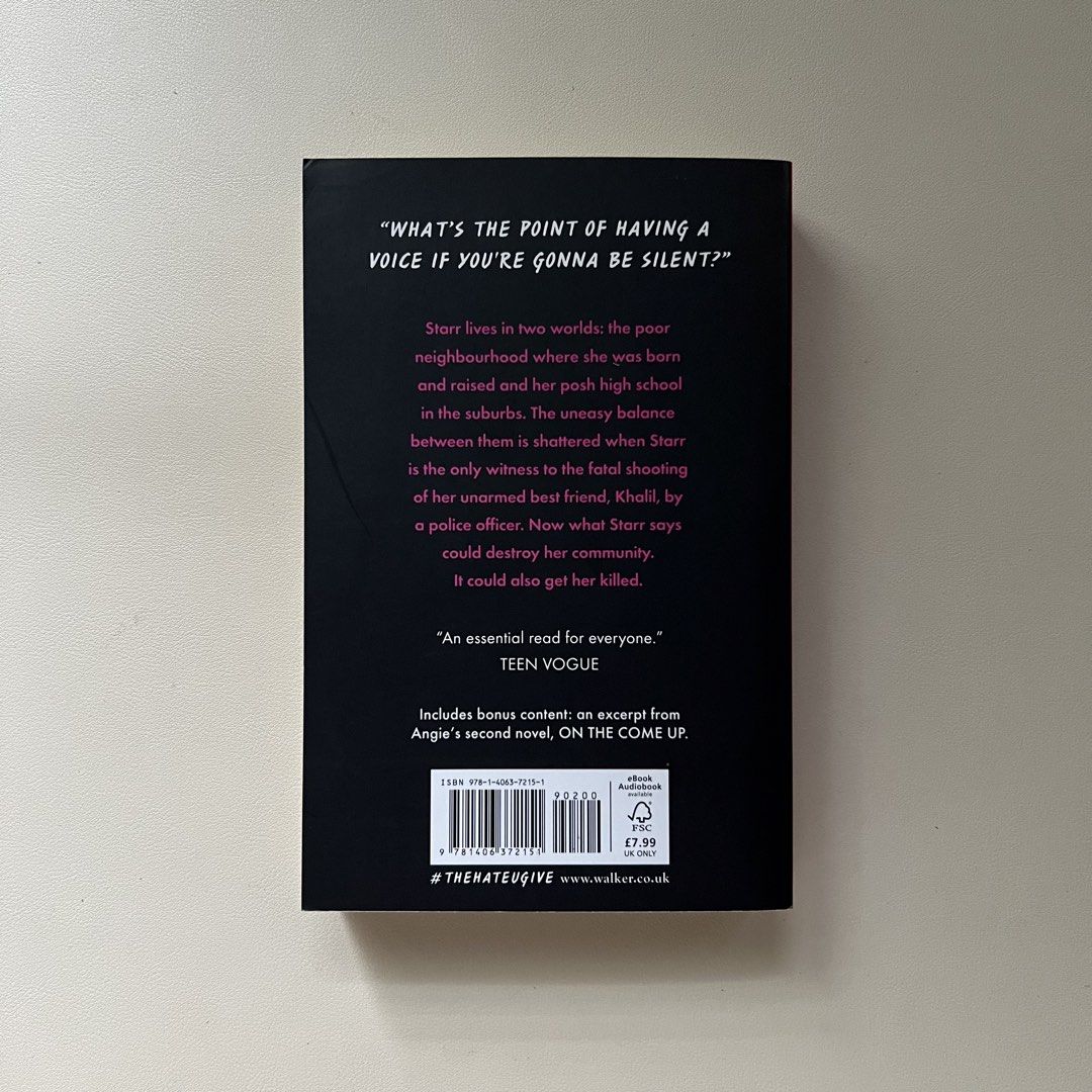 The Hate U Give by Angie Thomas (UK Paperback) (Category: Storybooks) located in Iloilo. Submitted by lilyofthevlly (Listing ID 1470154608, Image 2). Description: The Hate U Give by Angie Thomas (UK Paperback, Walker Books) Condition: great condition.