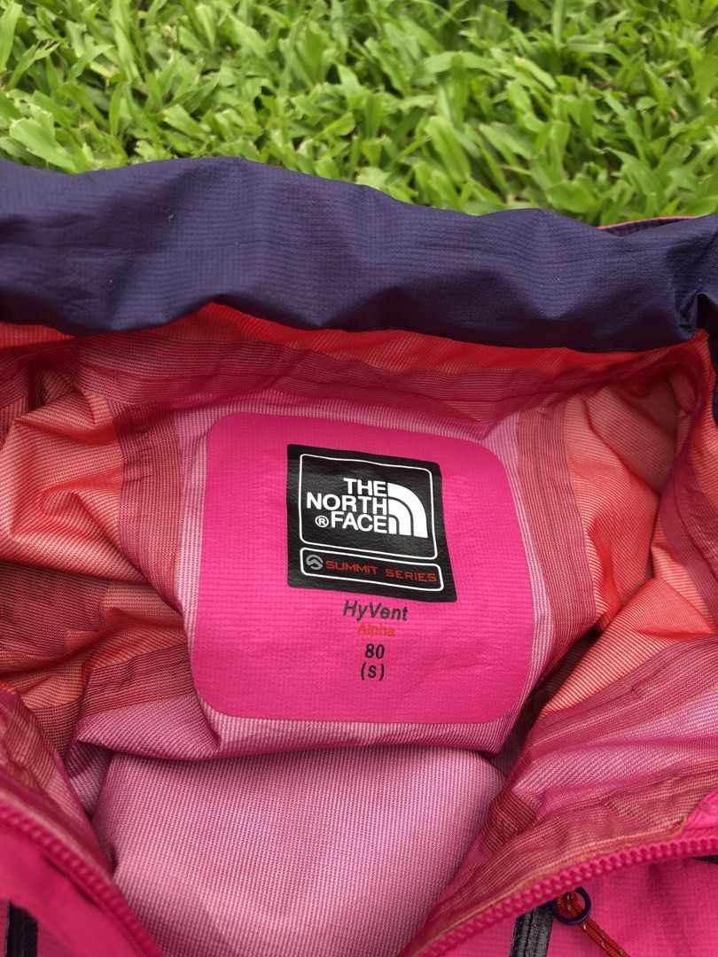 The North Face Summit Series HyVent Alpha Jacket (Category: Coats, Jackets and Outerwear) located in Kabasalan. Submitted by hamugaway (Listing ID 1470274796, Image 3). Description: North Face Summit Series jacket in pink and dark purple. Size 80 or S. Waterproof HyVent Alpha material with taped seams inside. Hood with drawcords, zipped chest and side pockets, and adjustable sleeve cuffs. Pit zips under the arms for ventilation. 18x23.