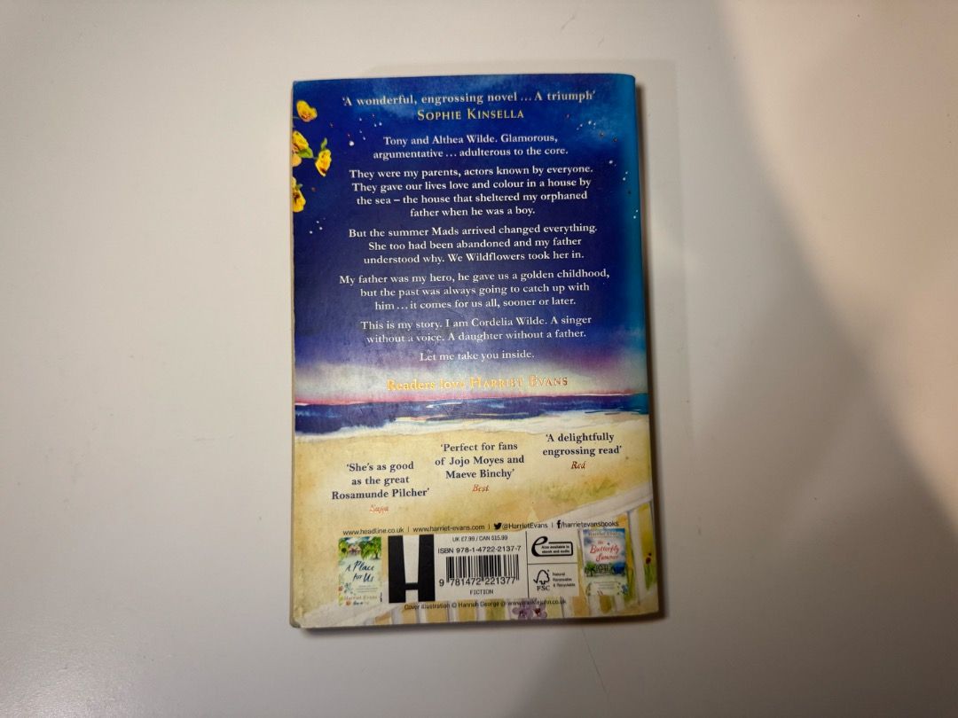 The Wildflowers by Harriet Evans - Paperback (Category: Storybooks) located in Quezon City. Submitted by pinkc0conut (Listing ID 1470165302, Image 2). Description: The Wildflowers - Authentic copy - Flaws: spine creases, tanned edges, with slight tear on the front cover (see photo) - Mode of Payment: GCash, payment first.