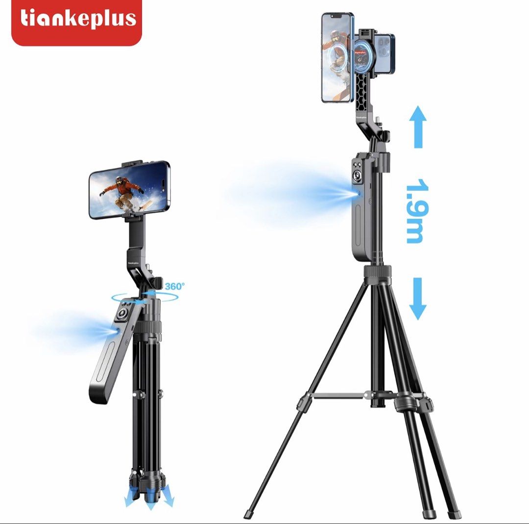 Tiankeplus magnetic tripod with face tracking (Category: Tripods & Monopods) located in Manila. Submitted by ellejin (Listing ID 1470193733, Image 1). Description: Height: Extends up to 1.9m With detachable bluetooth remote 32cm when folded Color: black With face tracking Negotiable Removed from box.