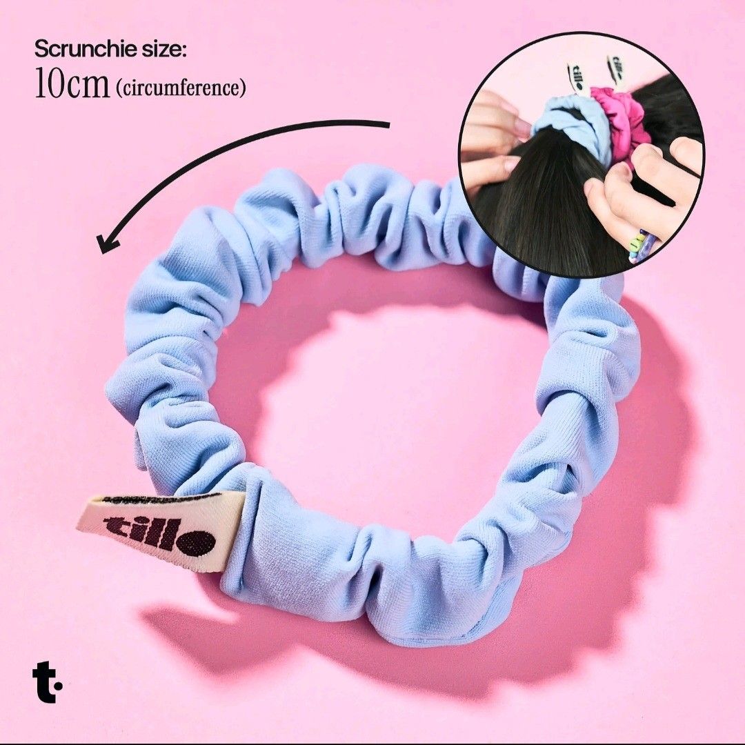 tillo Millie Scrunchie Set (Category: Hair Accessories) located in Pasig City. Submitted by samjavxx (Listing ID 1470307311, Image 2). Description: Brand new, SRP P499/each set of 5 get both for P400 total :) Buyer to shoulder delivery via grab/lalamove. Pick up point in Ortigas Pasig - Brand new and sealed in original packaging - 10cm circumference with super stretchy fit - Made from slip-proof lycra fabric with a cute tiny logo tag - Guaranteed