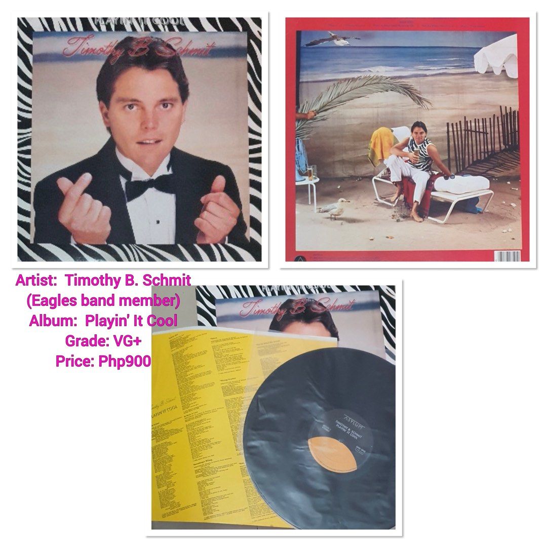 Timothy B. Schmit - Playin' It Cool Vinyl LP (Category: Vinyls) located in Mandaue City. Submitted by erin_grace (Listing ID 1470167109, Image 1). Description: - Artist: Timothy B. Schmit (Bassist of The Eagles) - Album: Playin' It Cool LP - Condition: VG+ (Vinyl surface is clean and plays great) - Inclusion: Original printed inner sleeve with lyrics and credits - Genre: Classic 80s Rock.