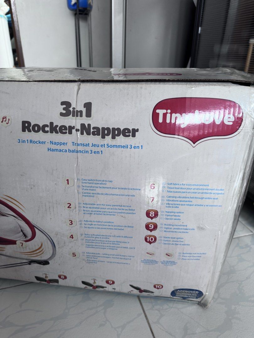 Tiny Love 3-in-1 Rocker-Napper Brown (Category: Infant Playtime) located in Malolos. Submitted by sam.sam10 (Listing ID 1470222052, Image 2). Description: Tiny Love 3-in-1 Rocker-Napper in brown. Converts easily from sit to nap with one hand. Includes an electronic toy arm with 9 melodies, comforting vibrations, soft fabrics, and a stable seat option. Supports weight up to 18kg or 40lbs. Actual photos posted Location: Malolos City, Bulacan Meet u