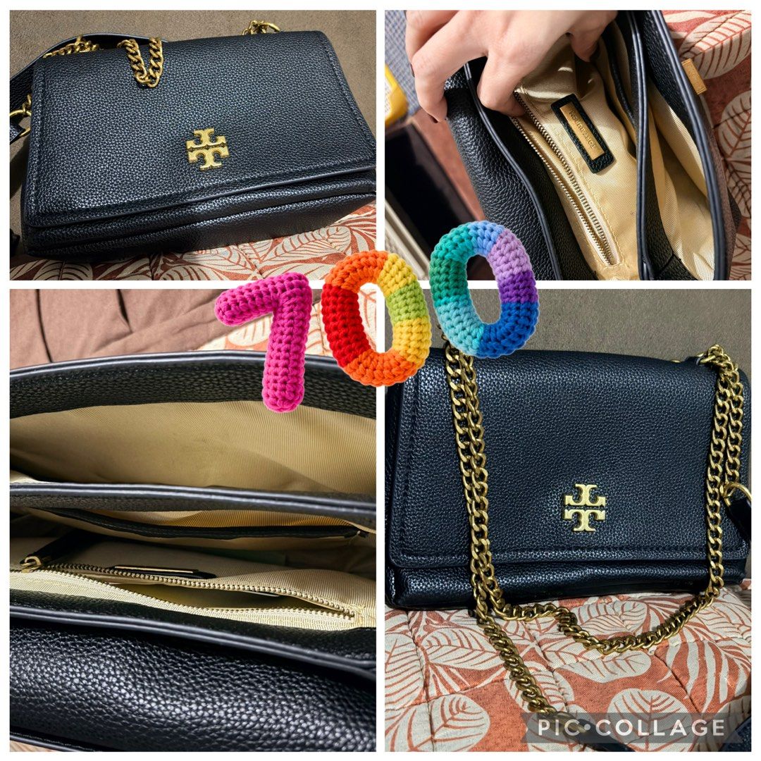 Tory Burch Black Leather Chain Shoulder Bag (Category: Luxury Bags & Wallets) located in Manila. Submitted by sereenity (Listing ID 1470153828, Image 1). Description: - Brand: Tory Burch - Material: Premium black pebbled leather - Hardware: Gold-tone chain strap and front logo clasp - Interior: Clean fabric lining with multiple compartments and a secure zippered pocket - Condition: Well-maintained exterior structure with a pristine interior - Mod
